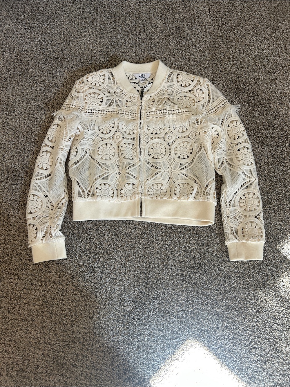 Jack by BB Dakota Cream Crochet Lace Bomber